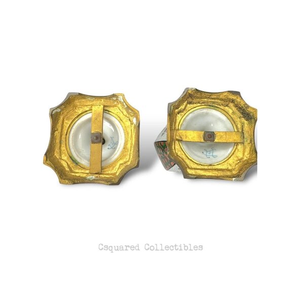 Antique French Sèvres-Style Porcelain Vases Pair w/ Gilt Bases 19th C - Picture 8 of 16